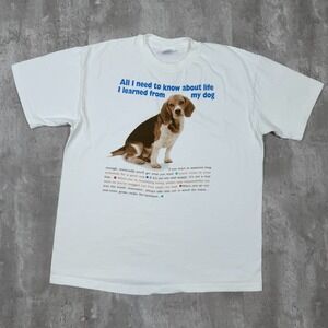 Vintage Dog T-Shirt Mens L White All I Need To Know In Life Joke Funny USA 90s
